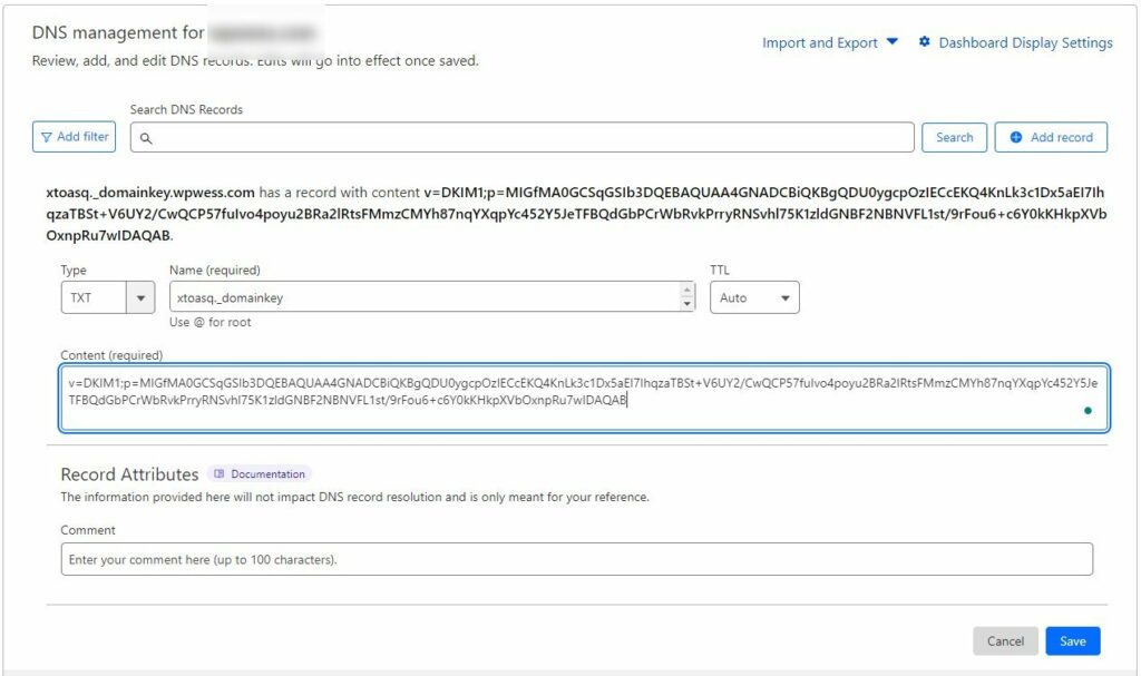 DKIM DNS record setup